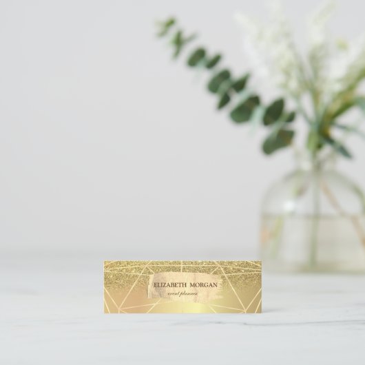 エレガント金ゴールドモダングリッター線の幾何学的 スキニー名刺 (スタンド正面)