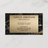 エレガント金ゴールドモダングリッター&ブラックマーブルアゲート 名刺 (裏面)