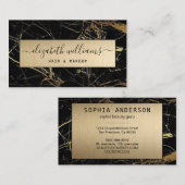 エレガント金ゴールドモダングリッター&ブラックマーブルアゲート  名刺 (正面/裏面)