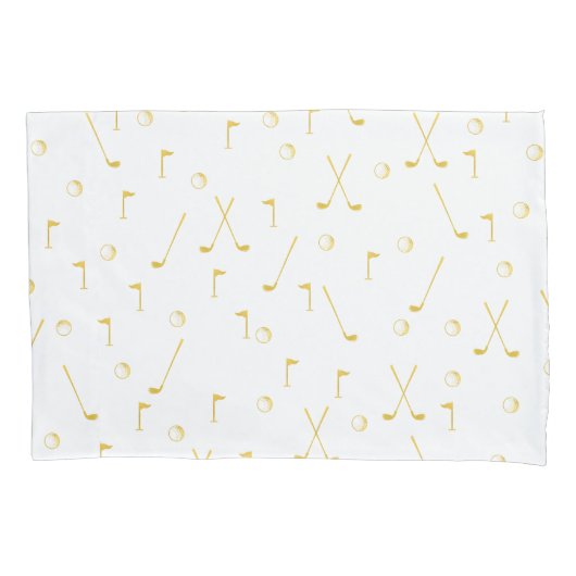 エレガント金ゴールドモダンゴルフパターゴルファー白 枕カバー (正面)