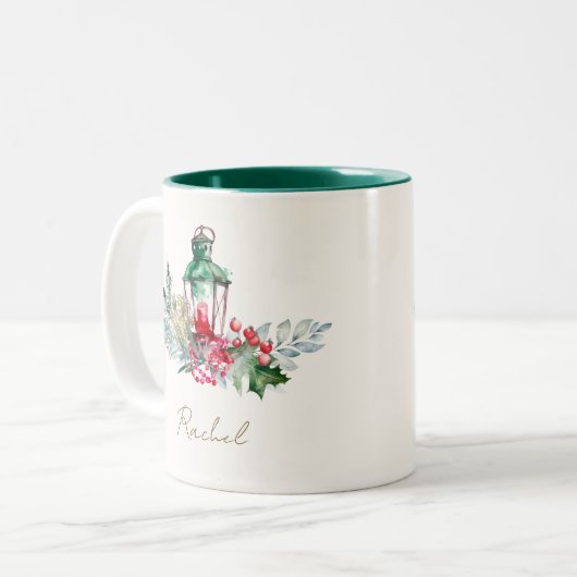 エレガント金ゴールドモダンスノーフレーク水の色クリスマス ツートーンマグカップ (正面左)