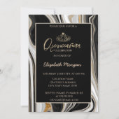 エレガント金ゴールドモダンティアラ、黒金ゴールド大理石 招待状 (正面)