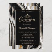 エレガント金ゴールドモダンティアラ、黒金ゴールド大理石 招待状 (正面/裏面)