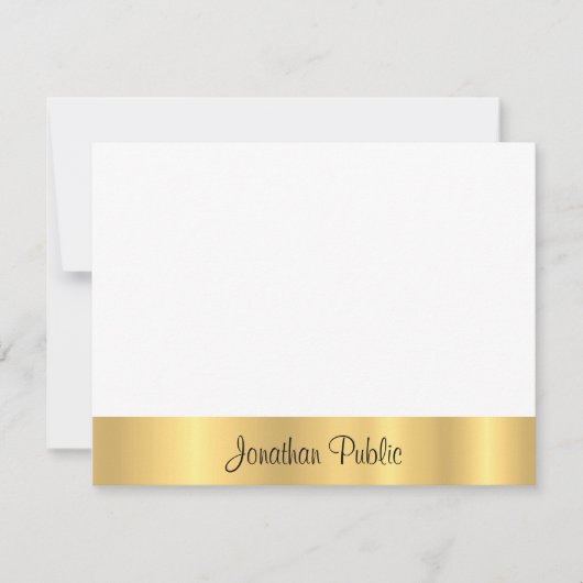 エレガント金ゴールドモダンテンプレートハンドスクリプト文字フラット ノートカード (正面)