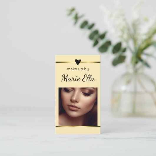 エレガント金ゴールドモダンハート写真QRコードテンプレート 名刺 (スタンド正面)