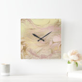 エレガント金ゴールドモダンバラ金ゴールド大理石&グリッター スクエア壁時計 (ホーム)