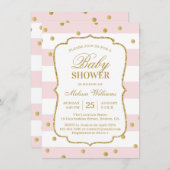 エレガント金ゴールドモダンピンクベビーシャワー招待状 招待状 (正面/裏面)