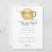 エレガント金ゴールドモダンポットハートオーキッドブライダルティー 招待状 (正面)