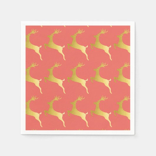 エレガント金ゴールドモダンレッドのクリスマスのトナカイ スタンダードカクテルナプキン (正面)