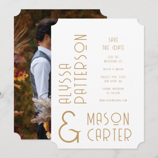 エレガント金ゴールドモダン写真の結婚式の日付の保存 セーブザデート (正面/裏面)