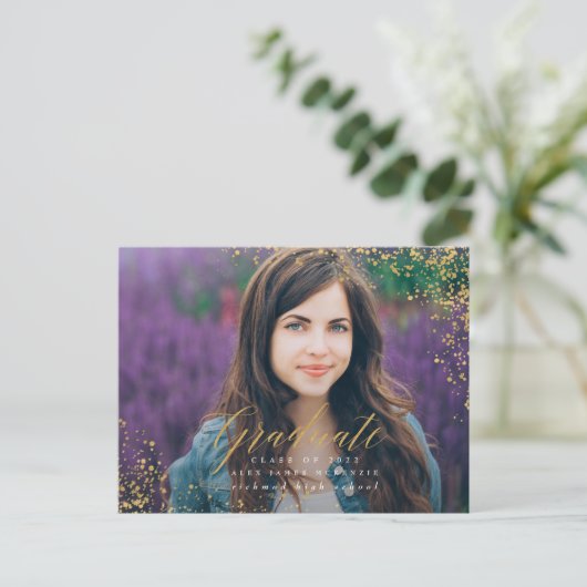 エレガント金ゴールドモダン抽象芸術斑点卒業 案内ポストカード (スタンド正面)