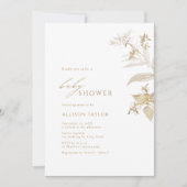 エレガント金ゴールドモダン植物性フローラ赤ちゃんシャワー 招待状 (正面)
