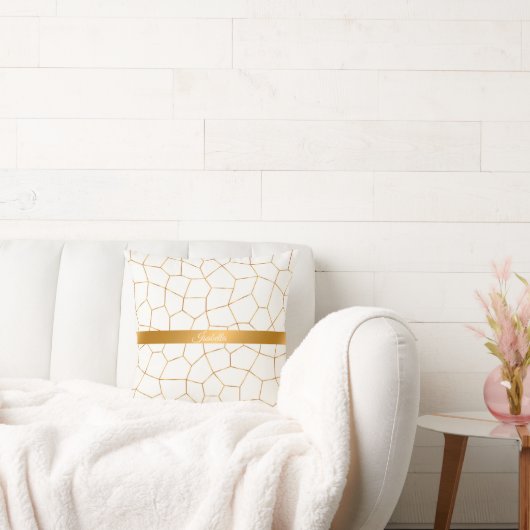 エレガント金ゴールドモダン白ステンドグラス クッション (ソファ)