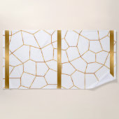 エレガント金ゴールドモダン白ステンドグラス ビーチタオル (正面)