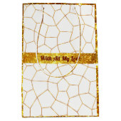 エレガント金ゴールドモダン白ステンドグラス ミディアムペーパーバッグ (正面)