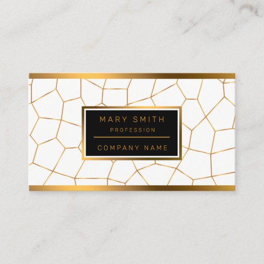 エレガント金ゴールドモダン白ステンドグラス 名刺 (正面)