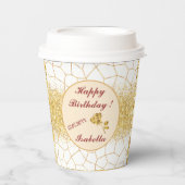 エレガント金ゴールドモダン白ステンドグラス 紙コップ (正面)