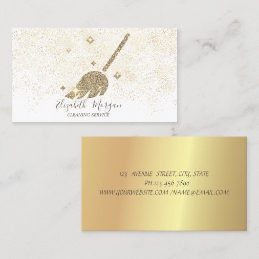 エレガント金ゴールドモダン紙吹雪メイド清掃室 名刺 (正面/裏面)