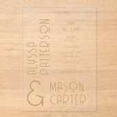 エレガント金ゴールドモダン結婚式の日付の保存 アクリル招待状 (正面)