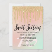 エレガント金ゴールドモダン・ダイヤモンドはsweet sixteenを乾燥させる 招待状 (正面)