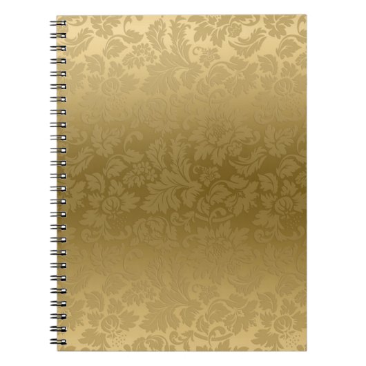 エレガント金ゴールドモノクロフローラダマスパターン ノートブック (正面)