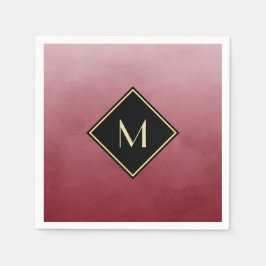 エレガント金ゴールドモノグラムでブラッシンプルシュ赤 スタンダードカクテルナプキン