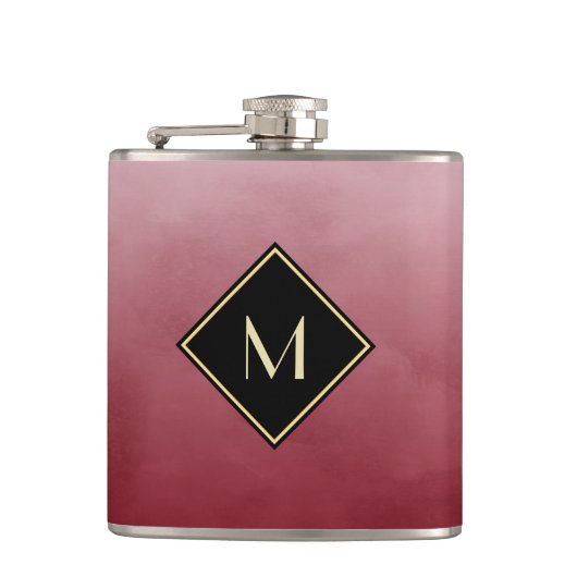 エレガント金ゴールドモノグラムでブラッシンプルシュ赤 フラスク (正面)