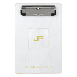 エレガント金ゴールドモノグラムのホワイトマーブルモダントレンド ミニクリップボード