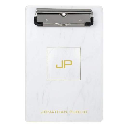 エレガント金ゴールドモノグラムのホワイトマーブルモダントレンド ミニクリップボード (正面)