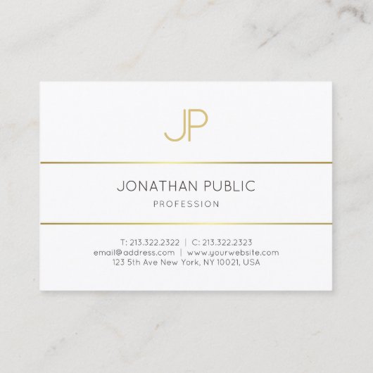 エレガント金ゴールドモノグラムの白テンプレート 名刺 (裏面)