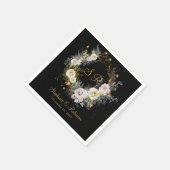 エレガント金ゴールドモノグラムオンブラック結婚ズ紙 スタンダードカクテルナプキン (角)