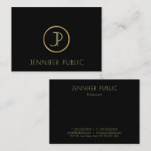 エレガント金ゴールドモノグラムモダンブラックテンプレートトップ 名刺 (正面/裏面)