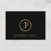 エレガント金ゴールドモノグラムモダンブラックテンプレートトップ 名刺 (正面)