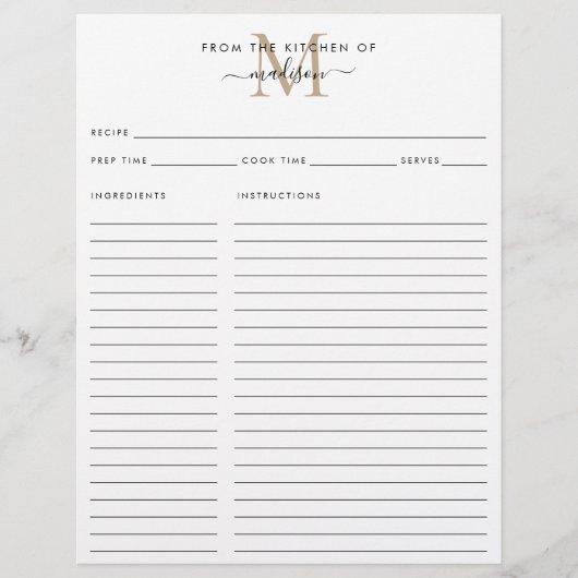 エレガント金ゴールドモノグラムレシピのキッチンから (正面)