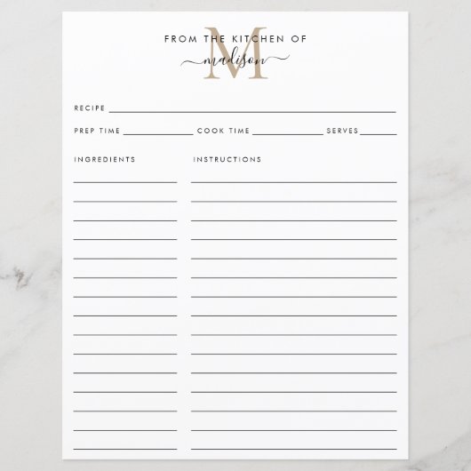 エレガント金ゴールドモノグラムレシピのキッチンから (正面)