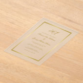 エレガント金ゴールドモノグラム書跡結婚枠 アクリル招待状 (レイダウン)