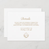 エレガント金ゴールドモノグラム結婚クレスト詳細カード 招待状 (正面/裏面)