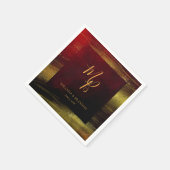 エレガント金ゴールドモノグラム結婚赤 スタンダードカクテルナプキン (角)