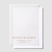 エレガント金ゴールドモノグラ結婚ムのオーバーレイ ベラム紙招待状 (オフセット)