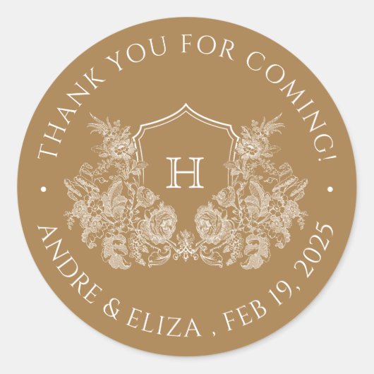 エレガント金ゴールドモノグラ結婚ムのシール ラウンドシール (正面)