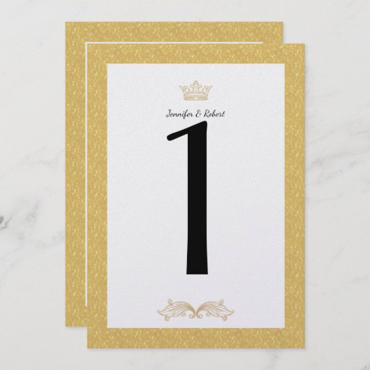 エレガント金ゴールドモノグラ結婚ムのテーブル番号 招待状 (正面/裏面)