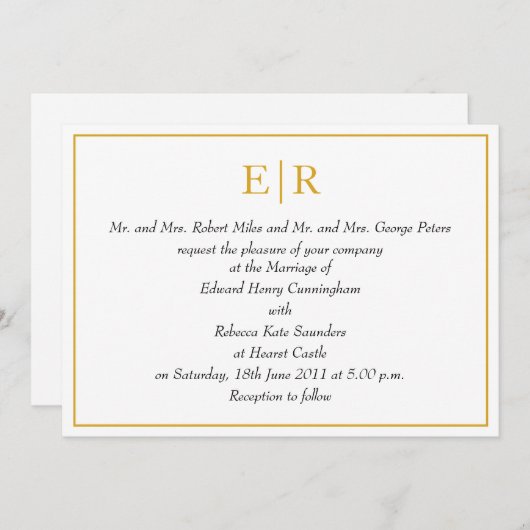 エレガント金ゴールドモノグ王室のラム結婚ズ 招待状 (正面/裏面)