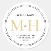 エレガント金ゴールドモノグ結婚ラム差出人住所ラベル ラウンドシール (正面)