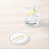 エレガント金ゴールドモノグ結婚ラム ラウンドペーパーコースター (インサイチュ)