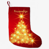エレガント金ゴールドライトクリスマスツリーホリデイ スモールクリスマスストッキング (正面)