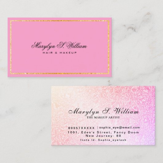 エレガント金ゴールドラインの髪とメイク美しいアーティスト 名刺 (正面/裏面)