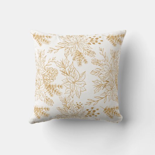 エレガント金ゴールドラインアートクリスマスフローラ クッション (裏面)