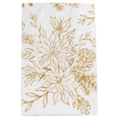 エレガント金ゴールドラインアートクリスマスフローラ ミディアムペーパーバッグ (正面)