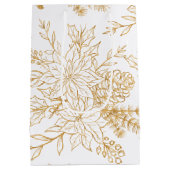 エレガント金ゴールドラインアートクリスマスフローラ ミディアムペーパーバッグ (裏面)