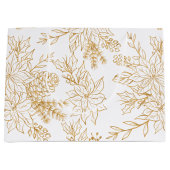 エレガント金ゴールドラインアートクリスマスフローラ ラージペーパーバッグ (正面)